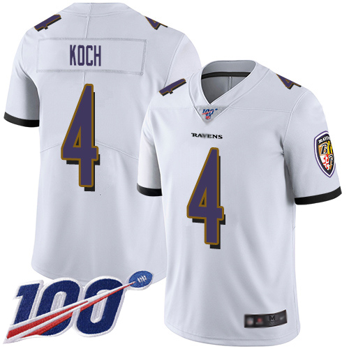 Baltimore Ravens Limited White Men Sam Koch Road Jersey NFL Football 4 100th Season Vapor Untouchable